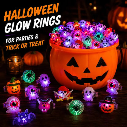 Glow Flashing LED Halloween Rings with LED Lights, Child Festive Party Favors, Halloween Goody Bag Basket Stuffers Fillers