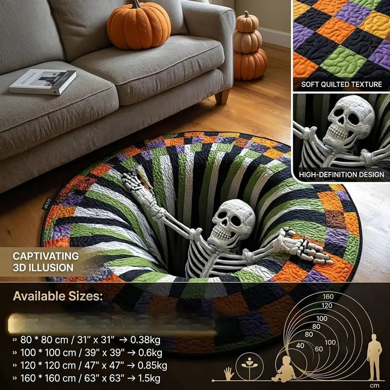 Halloween 3D Skeleton Vortex Quilted Illusion Round Rug