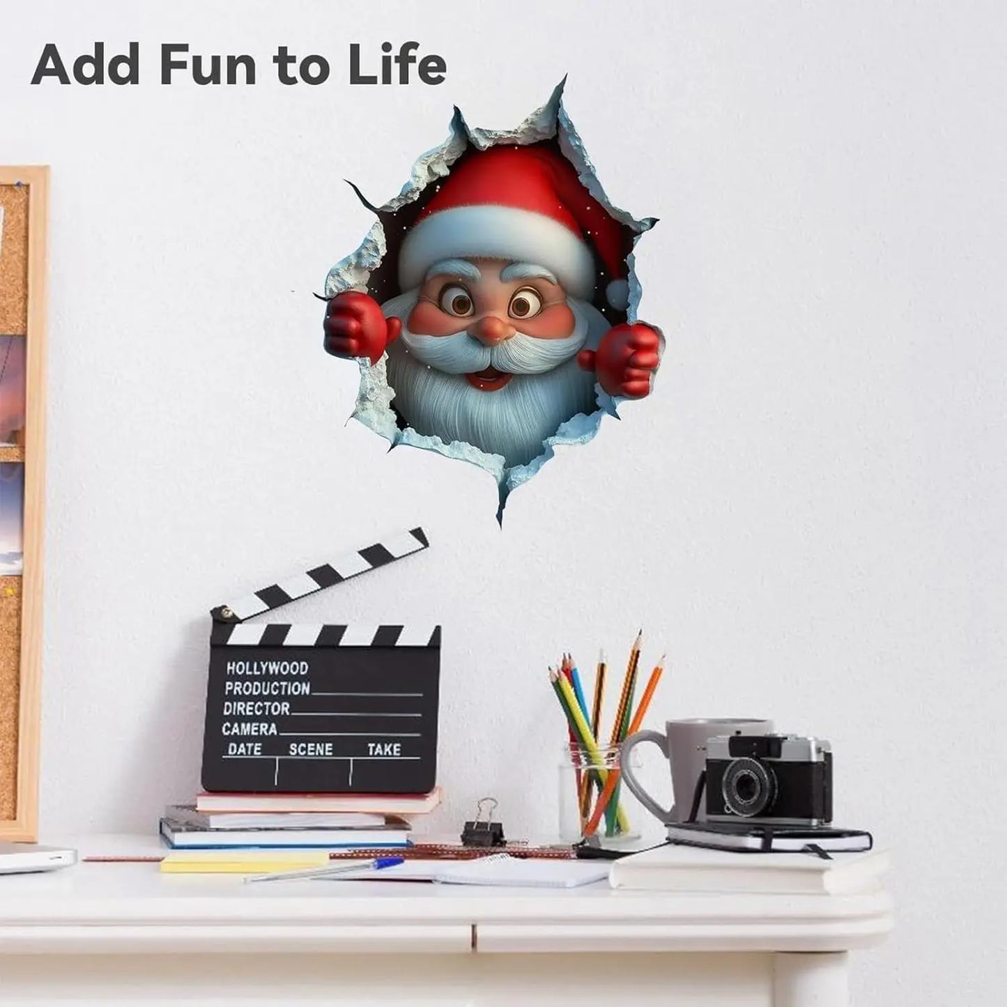 Christmas Decorative 2-Piece Santa Face Vinyl Sticker Set - Smooth 3D Illusion Shape, Peel-Off, Easy Peel-and-Stick Removable Wall Decals (11.4×9.8 Inches)