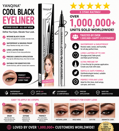 YANQINA Cool Black Eyeliner Pen – Waterproof, 24H Long-Lasting, Vegan & Cruelty-Free