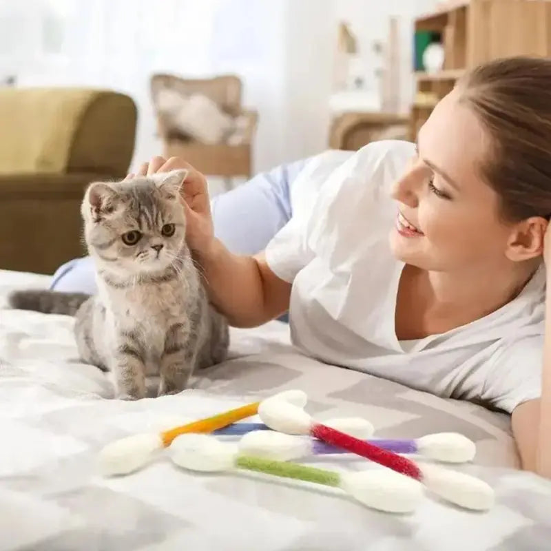 Summervibes 6 Pack Giant Q-tip Cat Toys – Soft Felt Cotton Swab Teething & Dental Chew Sticks for Kittens