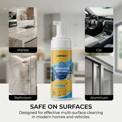 QIFOR Multi-Purpose Foam Cleaner – Heavy-Duty Grease & Stain Remover, No-Scrub Foaming Action, Lemon Scent | Safe for Car, Kitchen, Marble, Bathroom, Aluminum