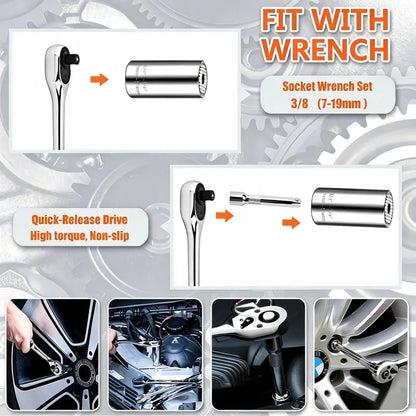 Universal Socket Tools Gifts for Men - Grip Socket Set with Power Drill Adapter