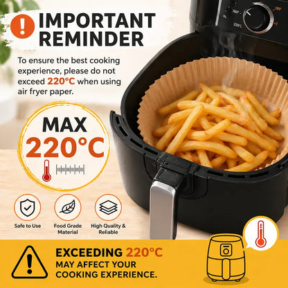 Air Fryer Parchment Paper Liners – Heavy-Duty Non-Stick, Oil-Resistant, Compostable, Fits 5–8 QT Round Baskets