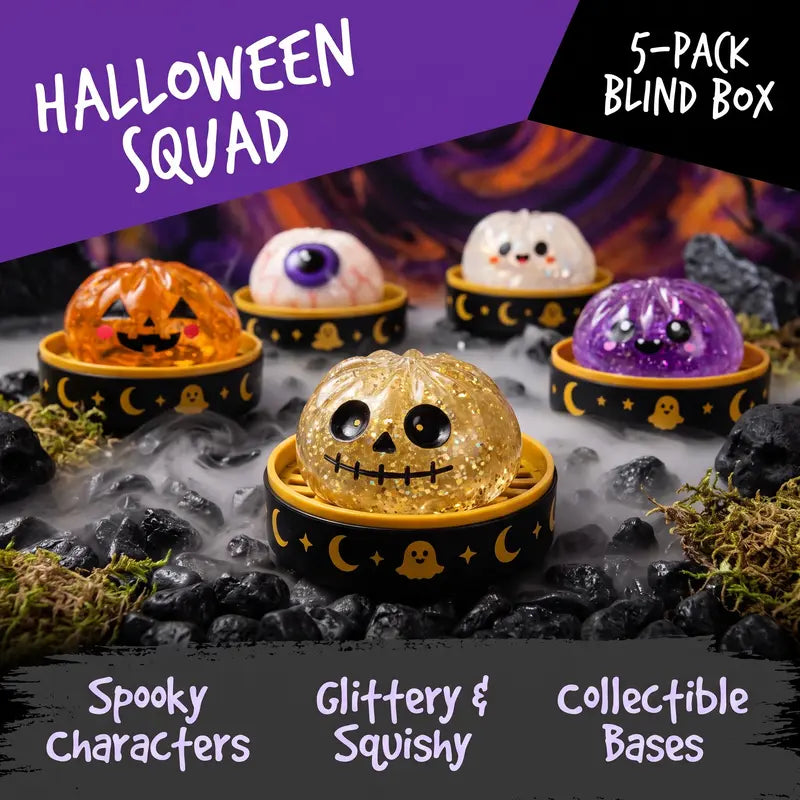 Halloween Squishy Toy Set – Slow Rising Stress Relief Fidget Toys with Steamer Bases
