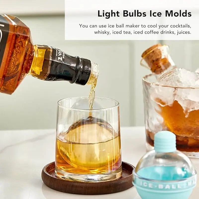 Light Bulb Ice Ball Maker Mold – Silicone Round Ice Sphere Tray, Easy Release, 4-Pack for Cocktails & Whiskey