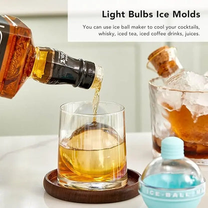 Light Bulb Ice Ball Maker Mold – Silicone Round Ice Sphere Tray, Easy Release, 4-Pack for Cocktails & Whiskey