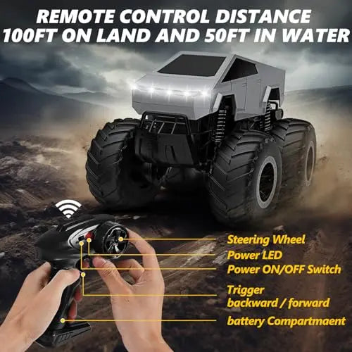 RC Cars 4WD Off-Road Truck - Metal Shell LED Headlights Monster RC Truck, All Terrain Hobby RC Car Toy for Kids & Adults