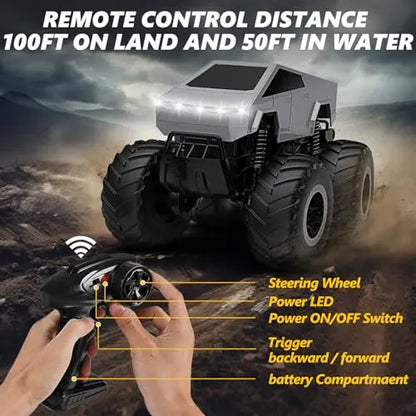 RC Cars 4WD Off-Road Truck - Metal Shell LED Headlights Monster RC Truck, All Terrain Hobby RC Car Toy for Kids & Adults