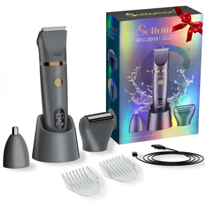 Scttomon 3 in 1 Electric Body Hair Trimmer, Groin Groomer for Men Cordless, Waterproof Electric Shaver Nose Hair Trimmer, Ball Pubic Shaver for Male, Husband Gift for Birthday and Halloween & Christmas Comfort