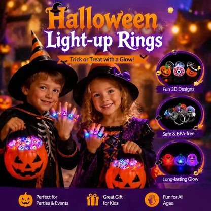 Glow Flashing LED Halloween Rings with LED Lights, Child Festive Party Favors, Halloween Goody Bag Basket Stuffers Fillers