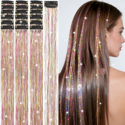 Hair Tinsel Kit 18 Pcs - Clip-In Fuller Sparkle, Heat Resistant Glitter Hair Extensions, Fairy Silver Hair Accessories for Women & Girls