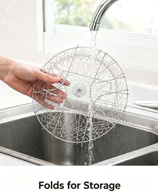 Stainless Steel Deep Fry Basket - Foldable Oil-Draining Strainer for French Fries & Chicken Nuggets