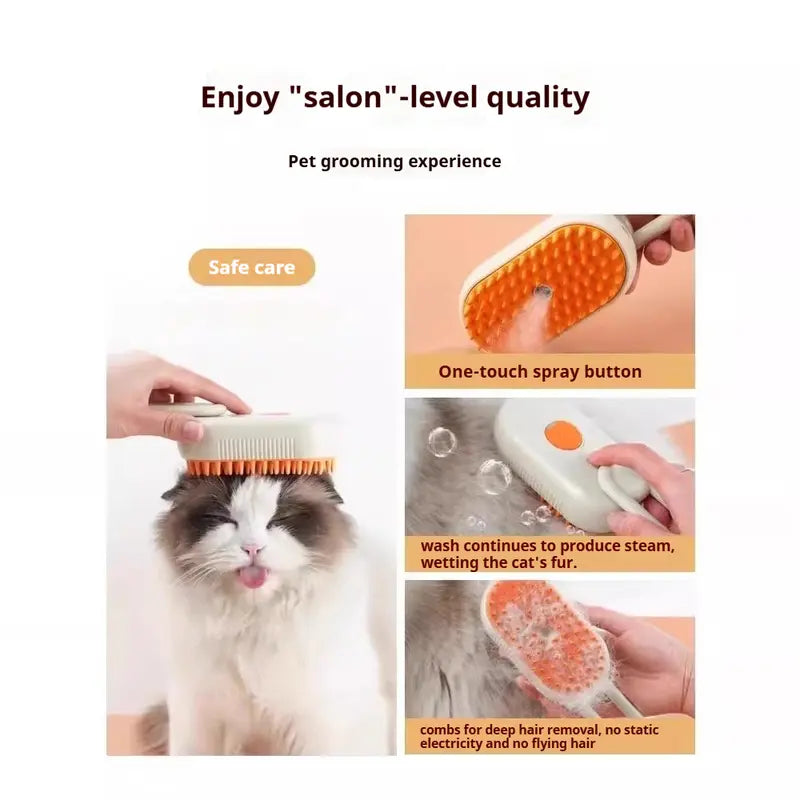 Steam Pet Hair Remover – 3-in-1 Cat & Dog Grooming Brush with Adjustable Steamy Mist