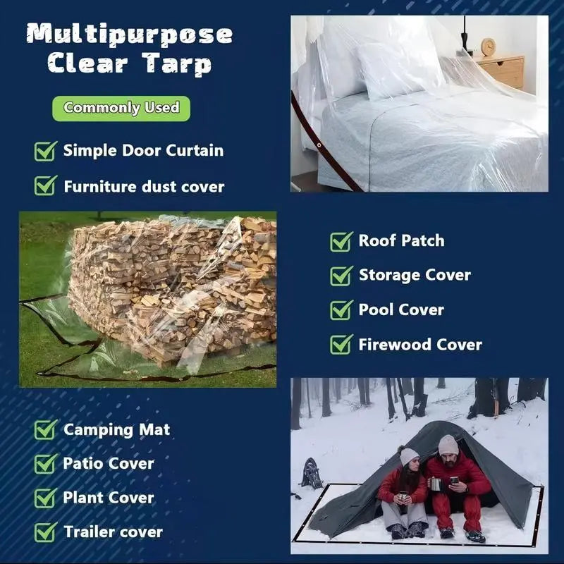 1-Pack 7 ft x 10 ft Clear Heavy-Duty Waterproof Tarp
