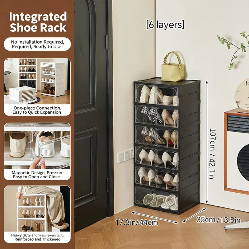 MiAoLi 10-Layer Folding Shoe Rack Organizer, Sturdy Plastic Cabinet with Transparent Door Snap & Quick Close, Stacks to Save Space, 20-Pair Capacity, No-Installation, Simple Indoor Furniture (Resists Daily Wear)