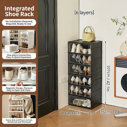 MiAoLi 10-Layer Folding Shoe Rack Organizer, Sturdy Plastic Cabinet with Transparent Door Snap & Quick Close, Stacks to Save Space, 20-Pair Capacity, No-Installation, Simple Indoor Furniture (Resists Daily Wear)