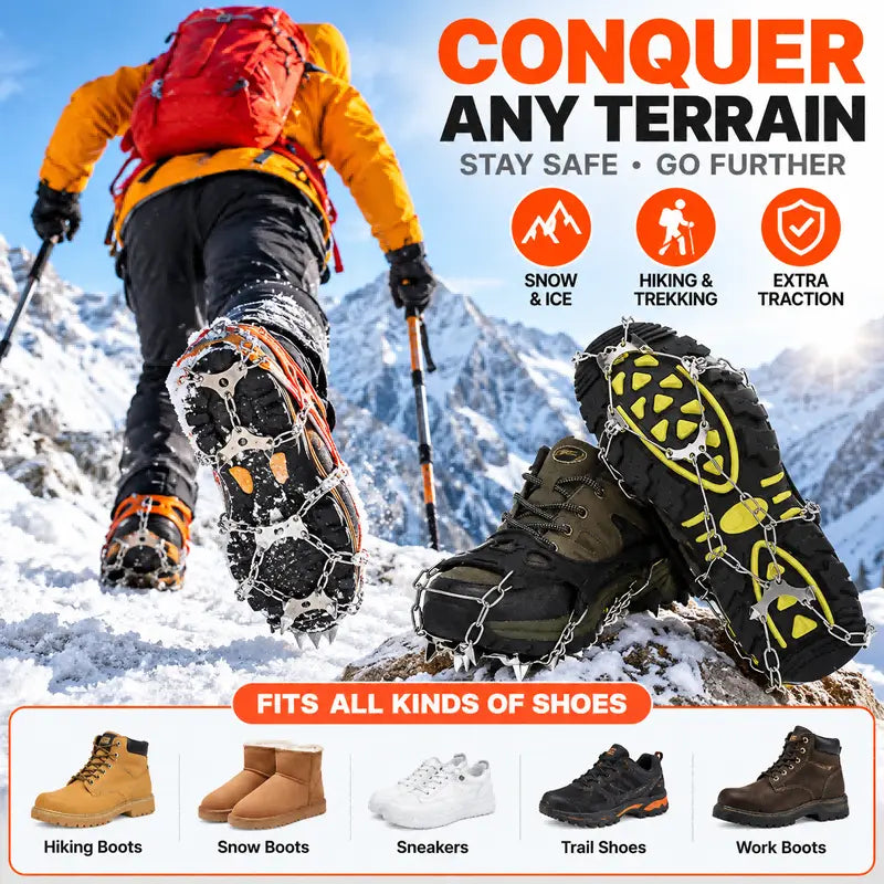 Ice Cleats for Shoes & Boots, 8-Spike Stainless Steel Traction Grips for Snow & Ice