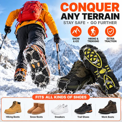 Ice Cleats for Shoes & Boots, 8-Spike Stainless Steel Traction Grips for Snow & Ice