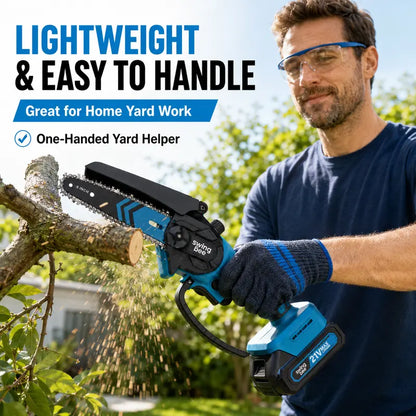 SwingBee 6-Inch Cordless Mini Chainsaw, 21V MAX Portable Handheld Electric Chain Saw with 2 Batteries, Carrying Case & Spare Chain for Tree Trimming & Wood Cutting