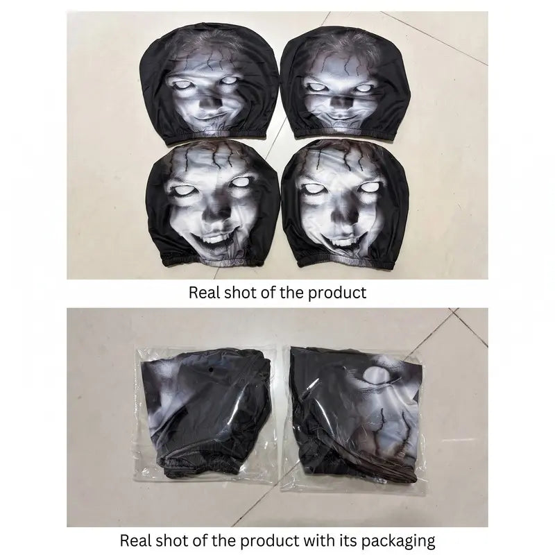 Halloween Car Decor Set! 2-Pack Breathable Ghost Face Headrest Covers, Upgrade Comfort Dust Cover, Immersive Horror Atmosphere Car Accessories Interior