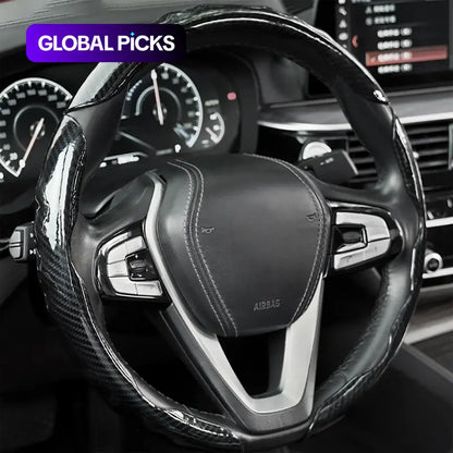 Carbon Fibre Steering Wheel Cover – Anti-Slip & Waterproof, 3D Embossed Card Structure, Universal O-Type & D-Type Fit | Black Red Blue  Four-Season Car Interior Accessory