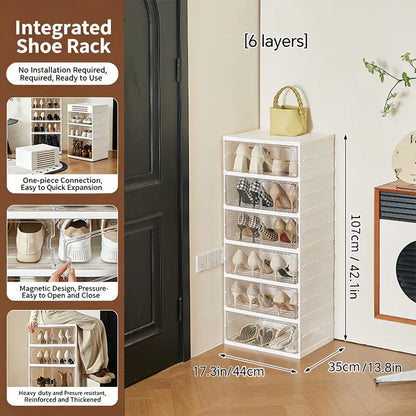 MiAoLi 10-Layer Folding Shoe Rack Organizer, Sturdy Plastic Cabinet with Transparent Door Snap & Quick Close, Stacks to Save Space, 20-Pair Capacity, No-Installation, Simple Indoor Furniture (Resists Daily Wear)