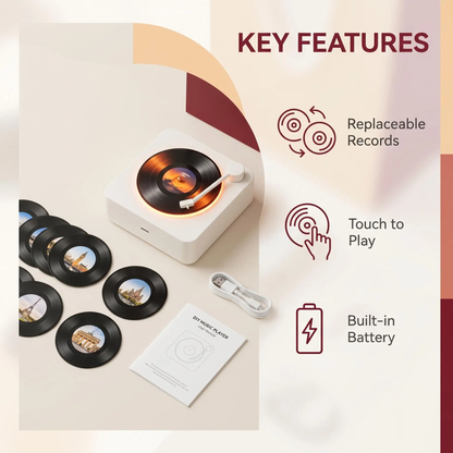 Magnetic Vinyl Speaker Fridge Magnet with 9 Swappable Discs - Retro Acrylic Record Player, Home Decor Gift