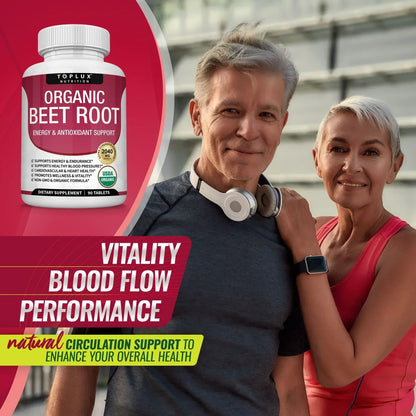 Organic Beet Root Powder Tablets 2040mg – Energy & Circulation Support (90 Ct)