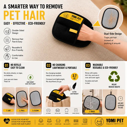 YOMI PET Pet Hair Remover Glove – Reusable Electrostatic Lint Remover Mitt for Furniture, Couch, Carpet & Clothes