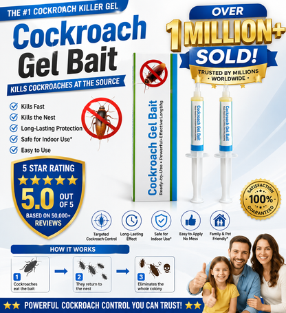 Indoor Cockroach Exterminator Gel – 2-Pack Syringes for American, German & Common Roaches