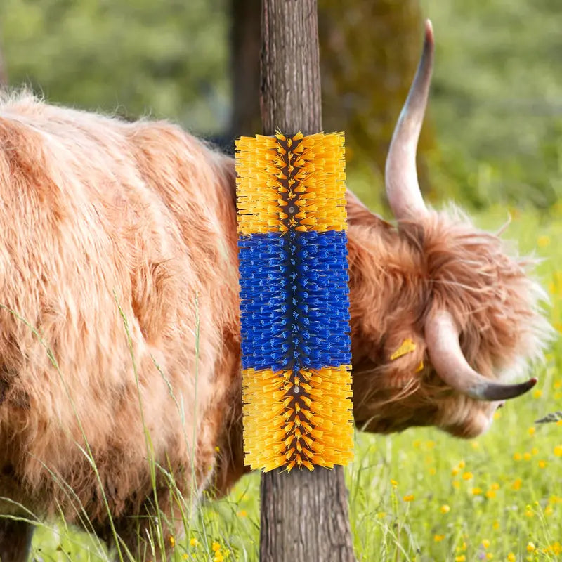 Livestock Scratching Brush with 2 Screws for Secure Mount, 17.1x7.5in Grooming Tool for Farmers - Back Itch Relief, Shedding Control, Cleaning, Avoids Property Damage (For Horses, Cattle)