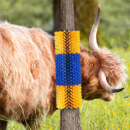 Livestock Scratching Brush with 2 Screws for Secure Mount, 17.1x7.5in Grooming Tool for Farmers - Back Itch Relief, Shedding Control, Cleaning, Avoids Property Damage (For Horses, Cattle)