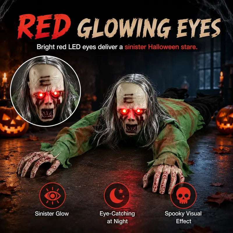 Halloween Crawling Mummy with Glowing Eyes, Spooky Terrifying Sound, Voice-Controlled, Electric Crawling, Perfect for Halloween Decorations