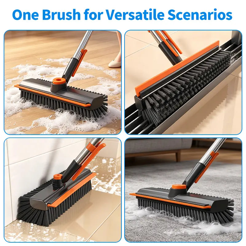 3-in-1 Stainless Steel Adjustable Long-Handle Floor Scrub Brush (30"-54")