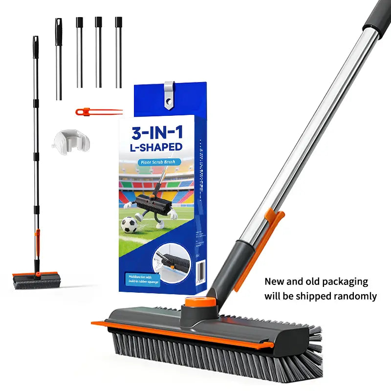 3-in-1 Stainless Steel Adjustable Long-Handle Floor Scrub Brush (30"-54")