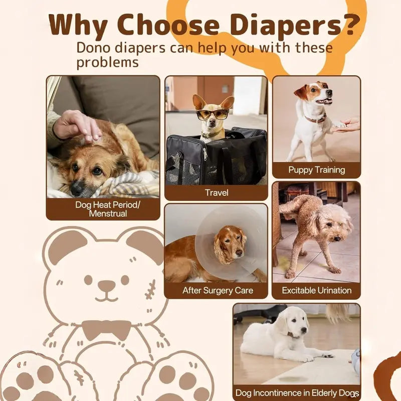 Dono Disposable Dog Diapers Female-60PCS/20PCS, Pull it Up Doggie Diapers for Female Dogs with 360° Stretchy Waist, Doggy Diapers for Dog in Heat Period, Super Absorbent Leak-Proof Puppy Diapers, Perfect for Summer Vibes and Pet Lovers