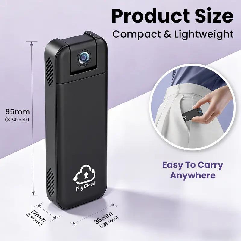 FlyCloud 7 Body Camera – 1080P HD, Night Vision, Wi-Fi, AI Motion Detection, Free 16GB TF Card