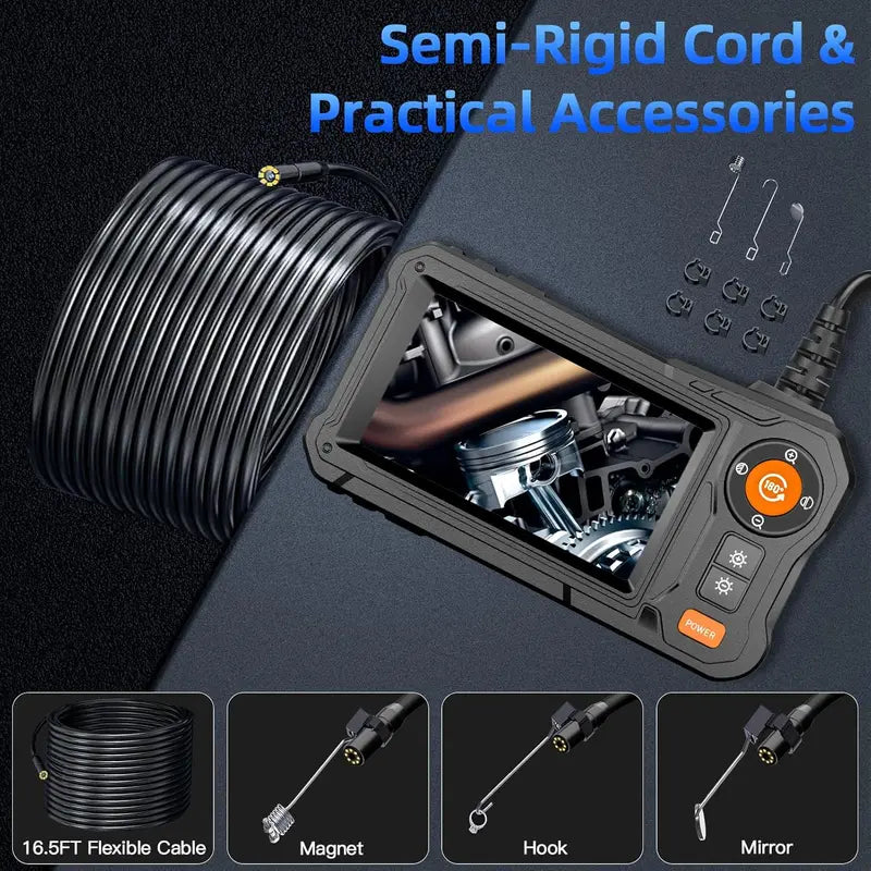 Automotive Borescope Camera – 4.3" HD Screen, 8 LED, IP67 Waterproof, 16.5FT/33FT