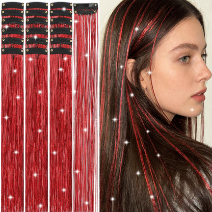 Hair Tinsel Kit 18 Pcs - Clip-In Fuller Sparkle, Heat Resistant Glitter Hair Extensions, Fairy Silver Hair Accessories for Women & Girls
