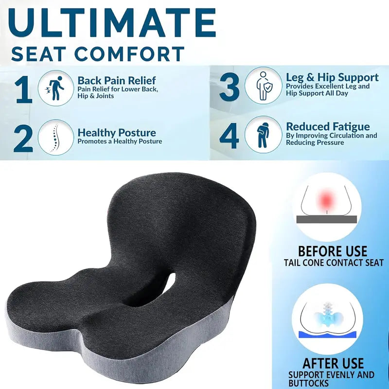 Non-Slip Memory Foam Deep Seat Cushion Pad, Removable & Washable Cover, Extended Zipper, Back Pressure Relief Support for Home, Office, Car & Truck, All-Season Patchwork for Sciatica Relief