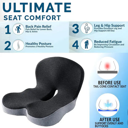 Non-Slip Memory Foam Deep Seat Cushion Pad, Removable & Washable Cover, Extended Zipper, Back Pressure Relief Support for Home, Office, Car & Truck, All-Season Patchwork for Sciatica Relief