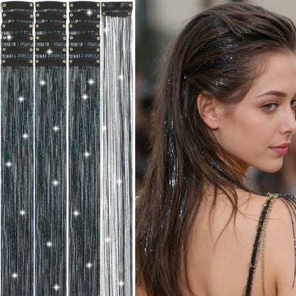 Hair Tinsel Kit 18 Pcs - Clip-In Fuller Sparkle, Heat Resistant Glitter Hair Extensions, Fairy Silver Hair Accessories for Women & Girls