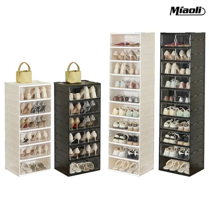 MiAoLi 10-Layer Folding Shoe Rack Organizer, Sturdy Plastic Cabinet with Transparent Door Snap & Quick Close, Stacks to Save Space, 20-Pair Capacity, No-Installation, Simple Indoor Furniture (Resists Daily Wear)