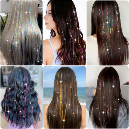 Hair Tinsel Kit 18 Pcs - Clip-In Fuller Sparkle, Heat Resistant Glitter Hair Extensions, Fairy Silver Hair Accessories for Women & Girls