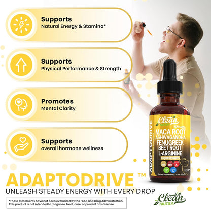 Adapto Drive Organic Maca Root Liquid Drops – Energy, Hormone Balance & Vitality Support – Liquid Multivitamin for Women & Men