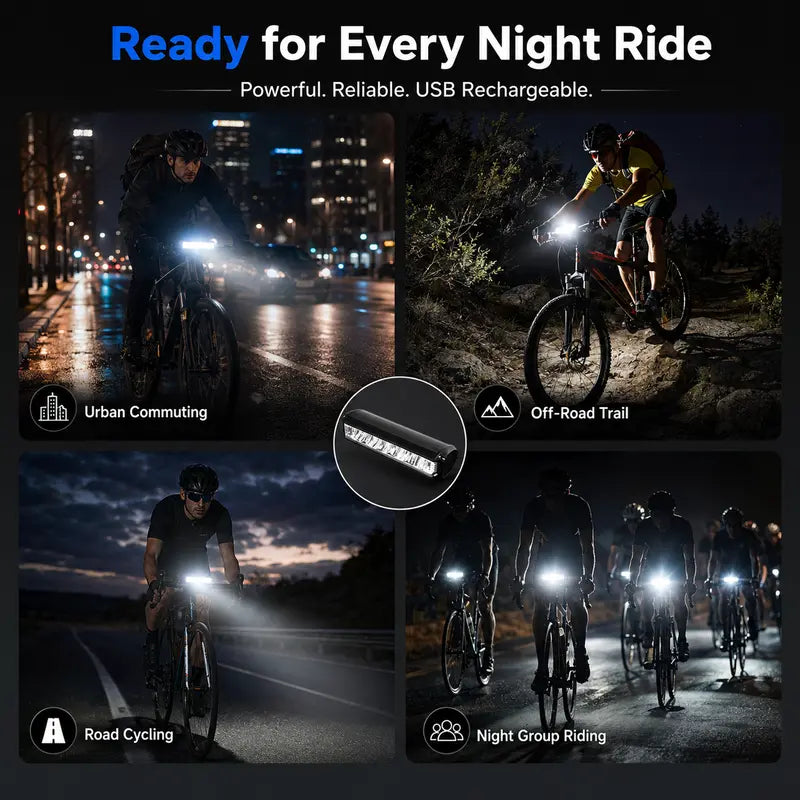 Bike Headlight, Super Bright Wide Beam USB-C Rechargeable Front Light for E-Bikes, Road Bikes, Mountain Bikes, Commuter Bikes & Night Riding