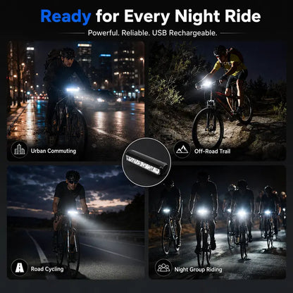 Bike Headlight, Super Bright Wide Beam USB-C Rechargeable Front Light for E-Bikes, Road Bikes, Mountain Bikes, Commuter Bikes & Night Riding