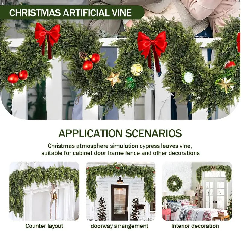 6 FT 2 Pcs Artificial Cedar Garlands, Real Touch Winter Cedar Garland, Green Artificial Greenery Pine Garland for Table, Mantle, Wall, Indoor, Outdoor Christmas Decorations