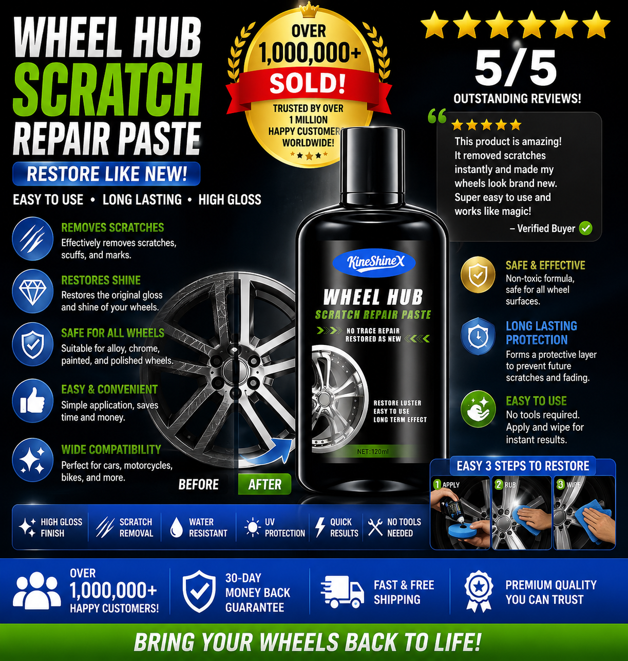 KineShinex Wheel Hub Scratch Repair Paste — No Trace Repair, Restore Like New